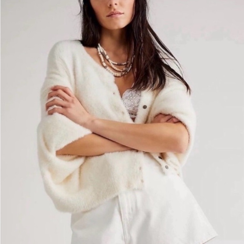 Free People Wyatt Fuzzy Cream Cardigan
